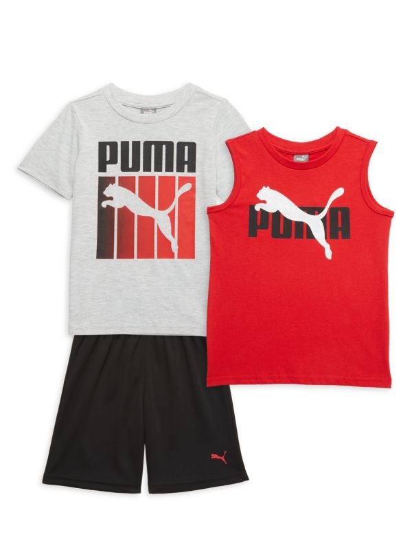 Puma Little Boy's 3-Piece Logo Tee & Shorts Set